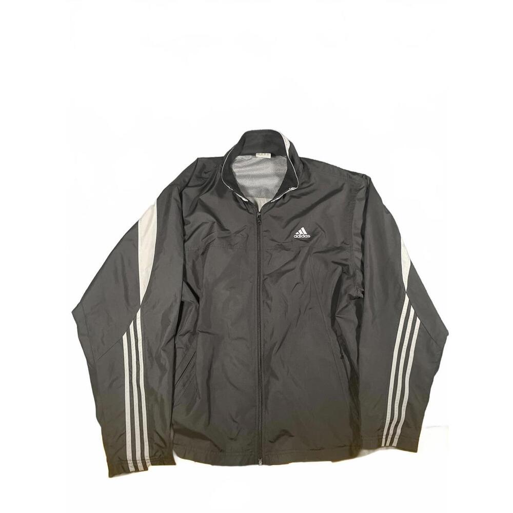 Adidas Windbreaker Jacket Men's XL Black Full Zip Nylon Athletic 3 Stripes